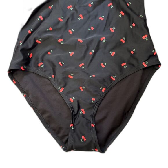 GAP Molded Bandeau Strapless Swimsuit Black Cherry Print One Piece Size Small - Picture 3 of 8
